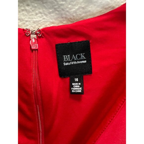 Womens Red Ruched Waist Dress By Black Saks Fifth Avenue Size 16 3/4 Sleeves Bac - Picture 3 of 9
